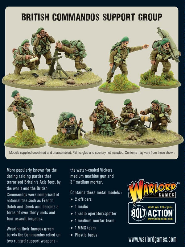 Warlord Games 28mm - Bolt Action WW2 Commandos Support Group (HQ, Mortar & MMG)