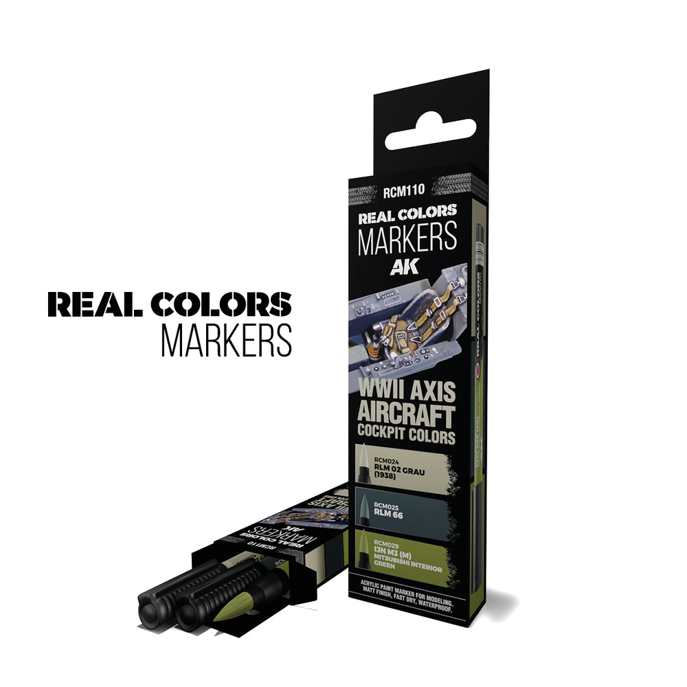 AK Interactive Real Colour Marker - WWII AXIS AIRCRAFT COCKPIT COLORS - SET 3 REAL COLORS MARKERS