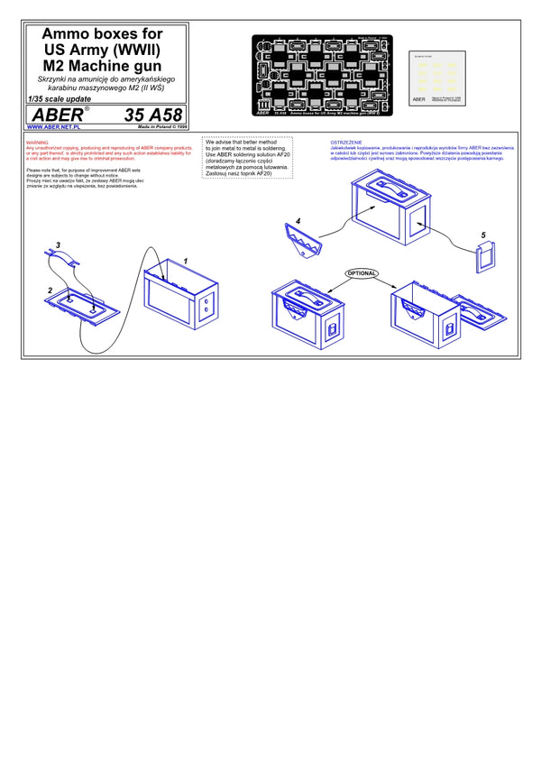 Aber 1/35 scale WW2 ammunition boxes for U.S. Army M2 machine guns WWII