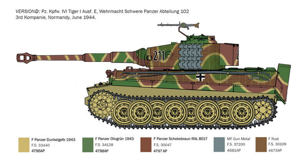 Italeri 1/35 WW2 German Pz.Kpfw.VI Tiger I Ausf.E late prod. Tank model kit