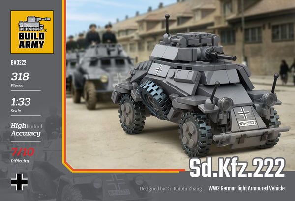 Build Army Brick building model WW2 GERMAN Sd. Kfz. 222 Armoured Vehicle