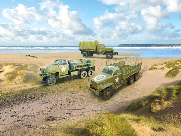 ICM DIORAMA SETS WWII U.S. Military Vehicles, G7117, Studebaker US6-U3, Studebaker US6-U5 (Set of 3 Trucks)