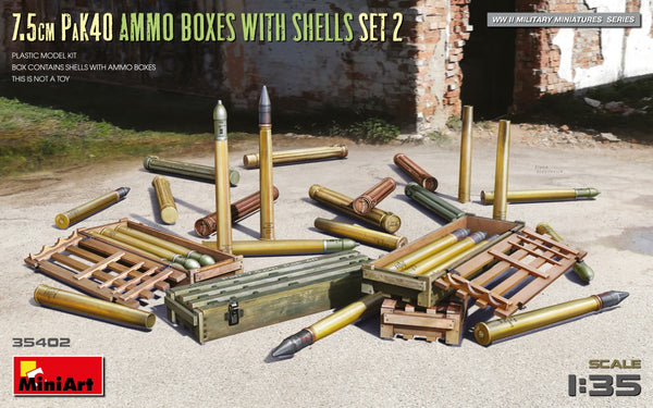 Miniart 1/35 WW2 German 7.5cm PaK40 AMMO BOXES WITH SHELLS SET 2