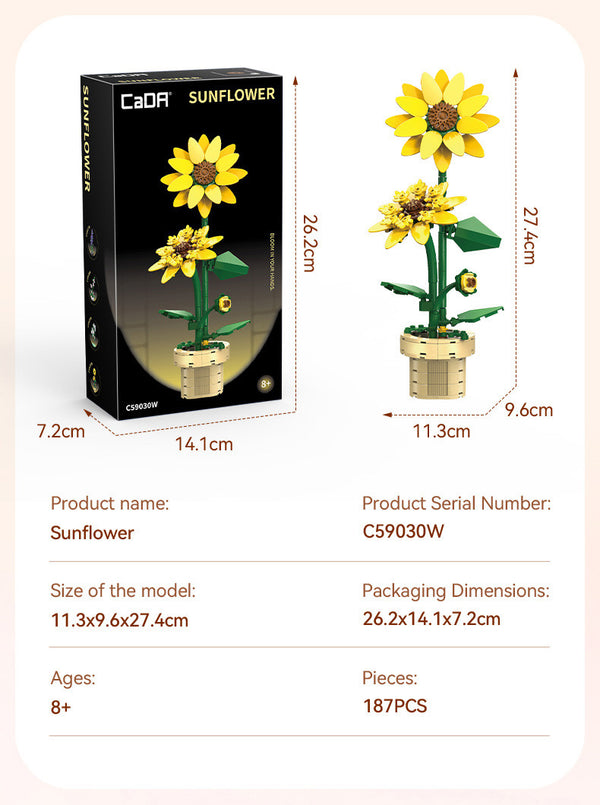 CADA CREATIVE Sunflower Building Block Planter - 187 pcs