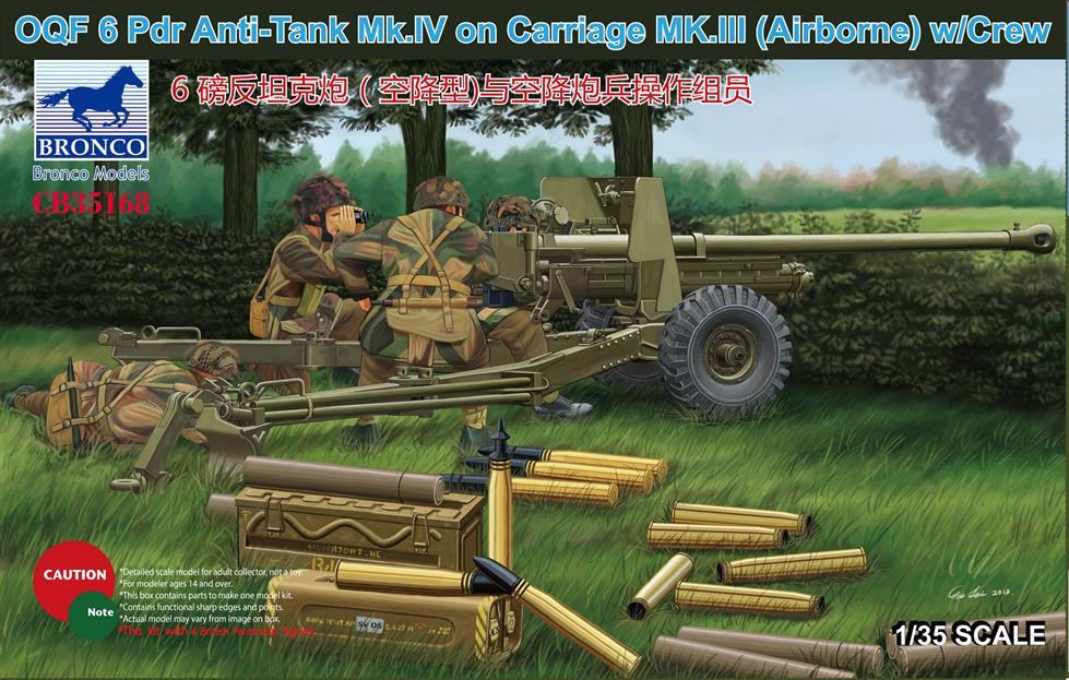 Bronco Models 1/35 Scale OQF Pdr Anti-Tank Gun Mk.IV on Carriage Mk.III (Airborne) with Crew