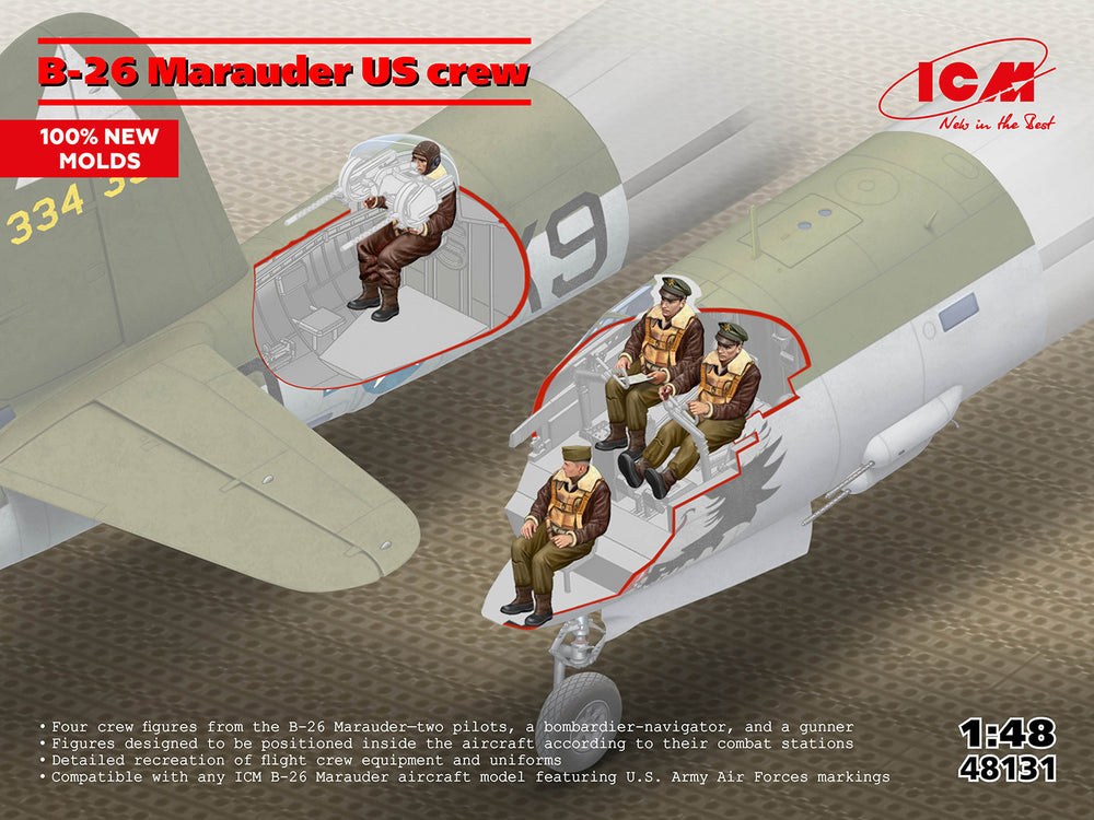 ICM 1/48 scale WW2 USAAF B-26 Marauder U.S. Crew (4 Figures)