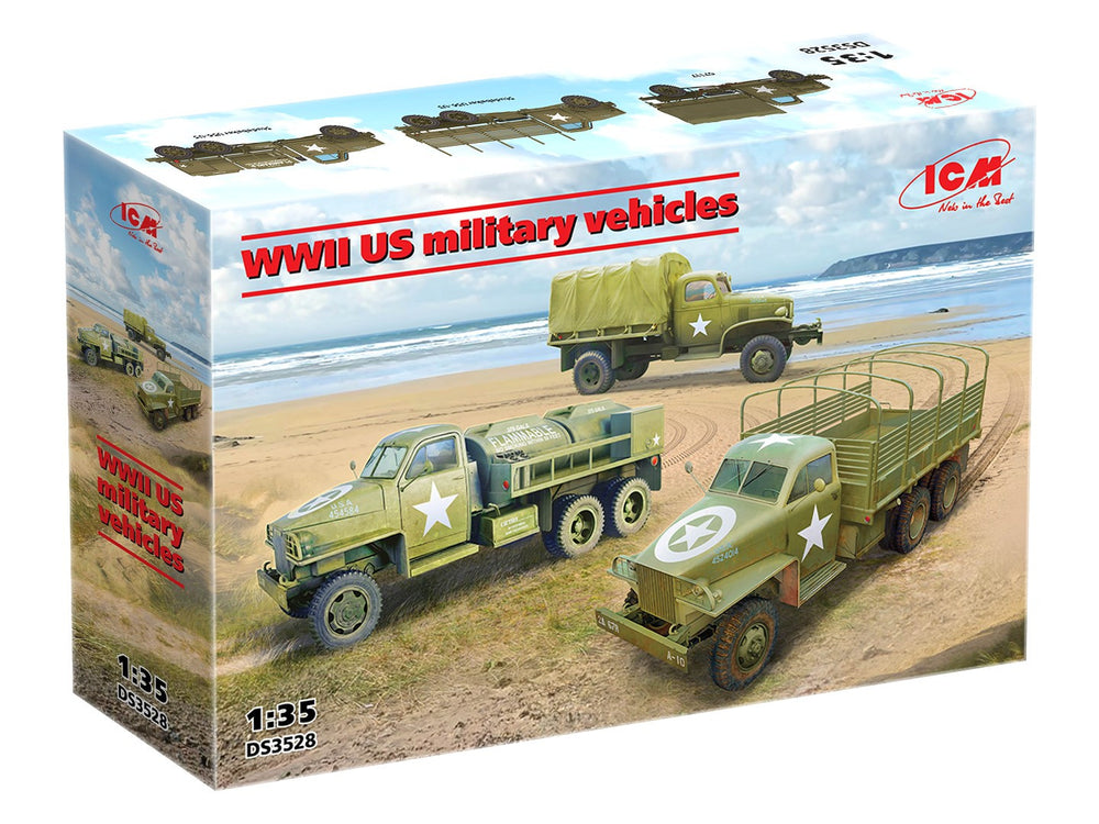 ICM DIORAMA SETS WWII U.S. Military Vehicles, G7117, Studebaker US6-U3, Studebaker US6-U5 (Set of 3 Trucks)