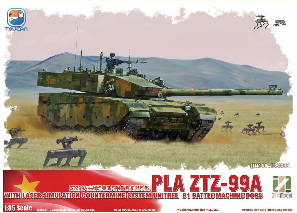 Toucan Models 1/35 Scale ZTZ-99A MBT  - With Laser Countermine System Unitree B1 Battle Machine Model Kit