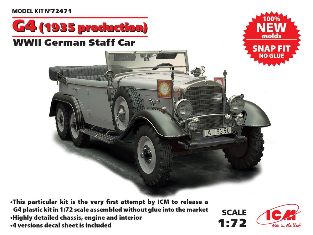 ICM 1/72 scale G4 (1935 production), WWII German Staff Car,  snap fit/no glue