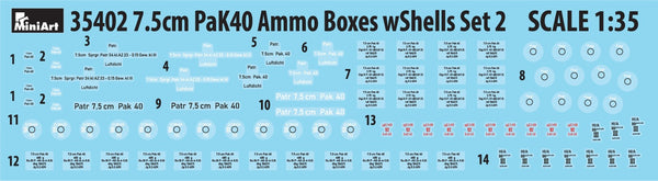 Miniart 1/35 WW2 German 7.5cm PaK40 AMMO BOXES WITH SHELLS SET 2