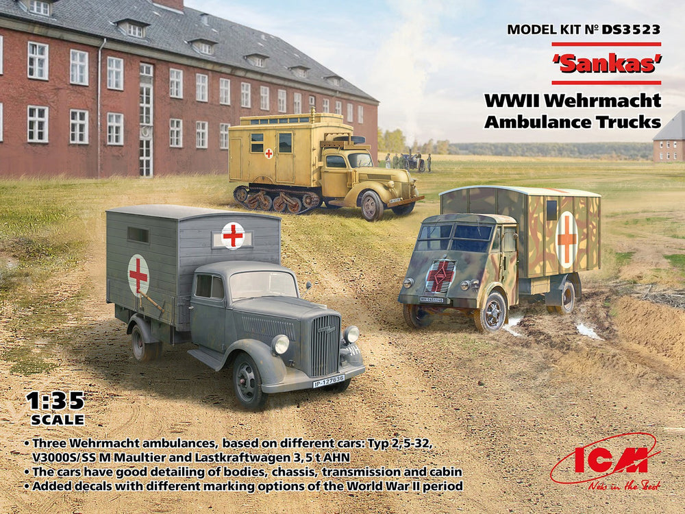 ICM 1/35 Sankas WW2 German Wehrmacht Ambulance Trucks (Set of 3)