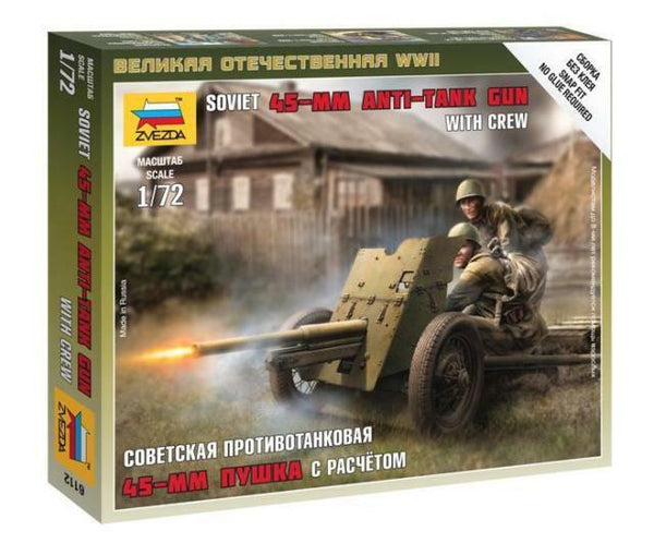 Zvezda 1/72 scale WW2 RUSSIAN SOVIET AT GUN 45MM model kit