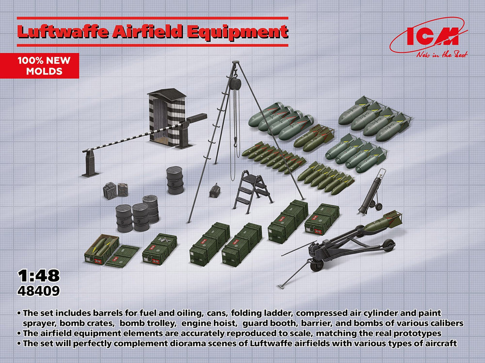 ICM 1/48 WW2 German Luftwaffe Airfield Equipment (Diorama Accessories)