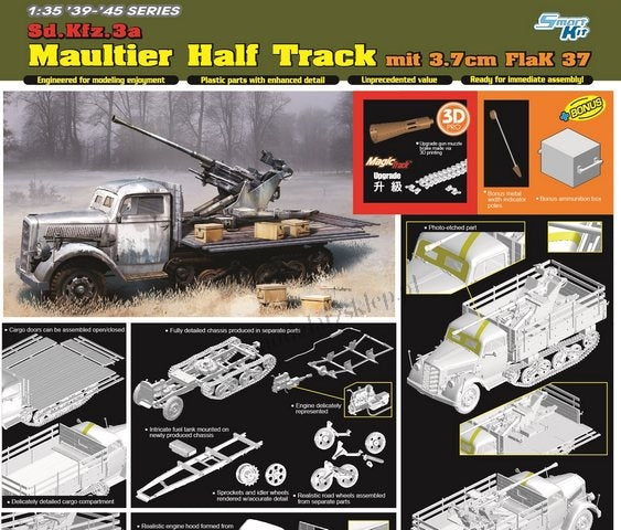 Dragon 1/35 WW2 German Sd.Kfz.3a Maultier Half Track mit 3.7cm FlaK 37 ...