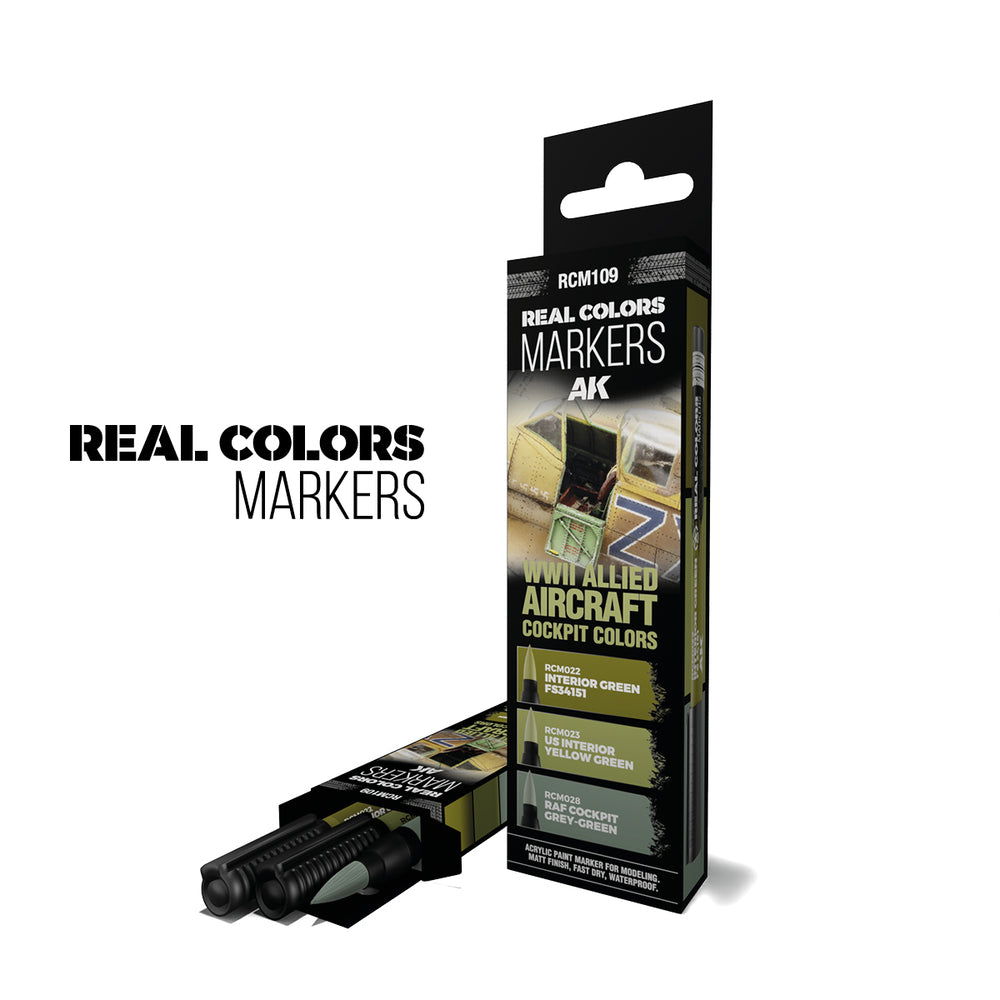 AK Interactive Real Colour Marker - WWII ALLIED AIRCRAFT COCKPIT COLORS - SET 3 REAL COLORS MARKERS