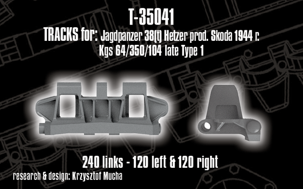 Quick Tracks 1/35 scale WW2 track upgrade Tracks for Jagdpanzer 38(t) Hetzer prod. Skoda 1944 ; Kgs 64/350/104 late type 1