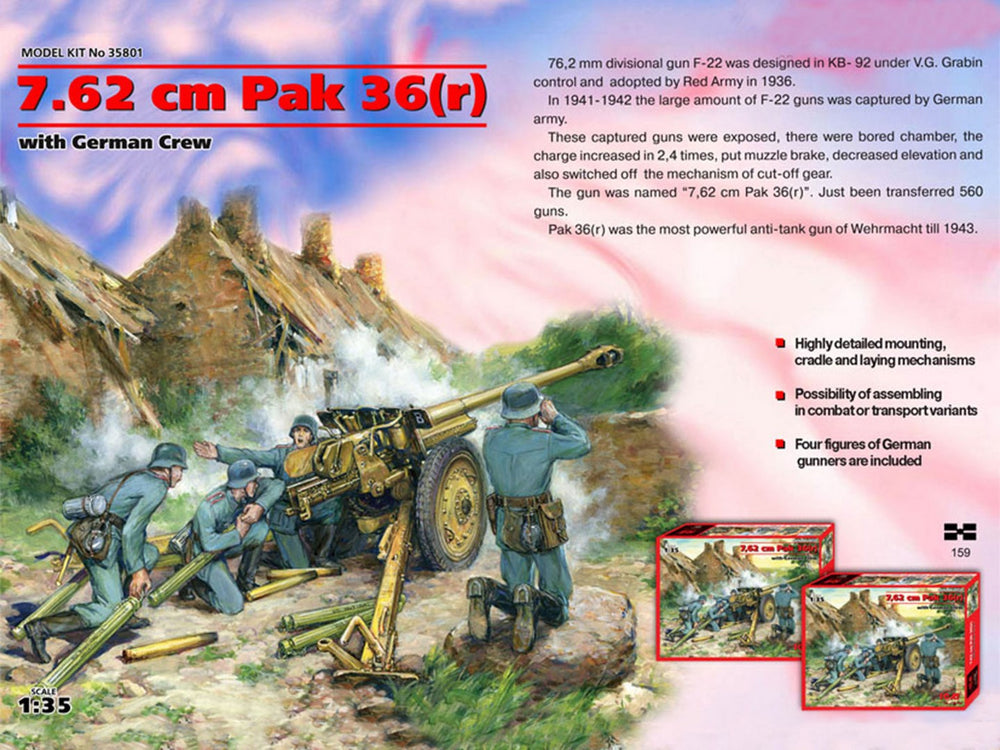 ICM 1/35 WW2 7.62 cm Pak 36(r) with German Crew (4 figures)