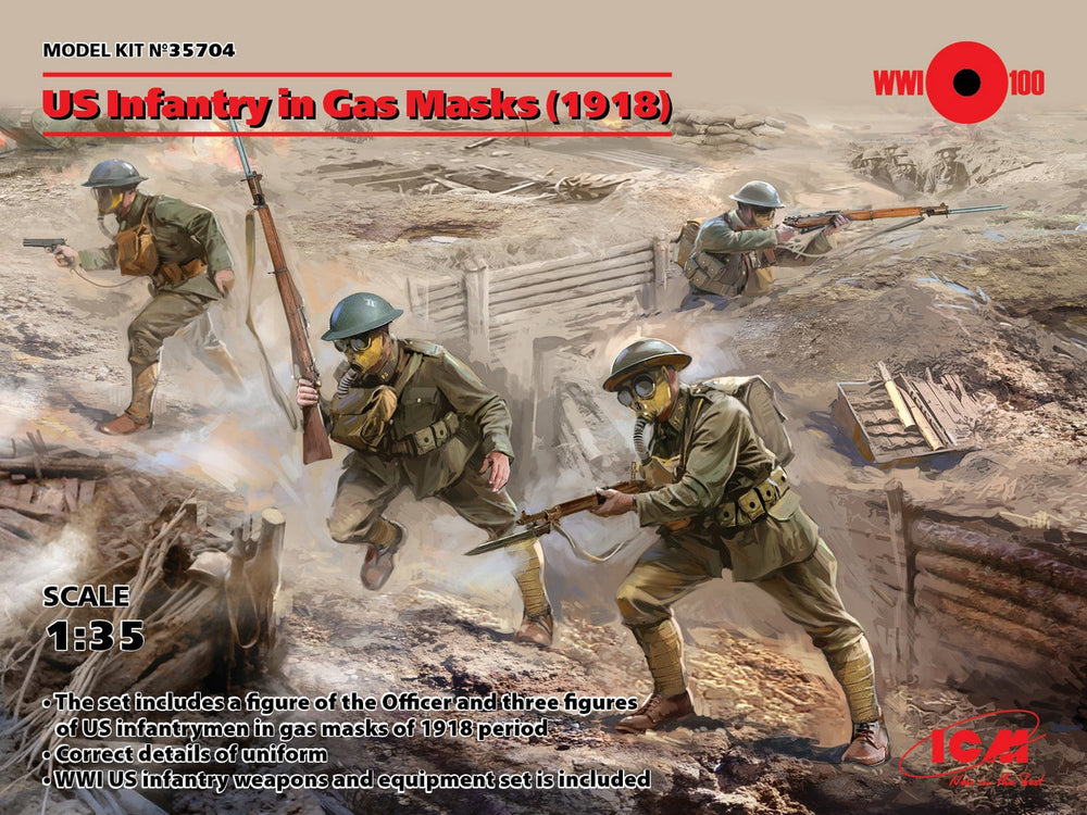 ICM 1/35 WW1 US Infantry in Gas Masks (1918) (4 figures)