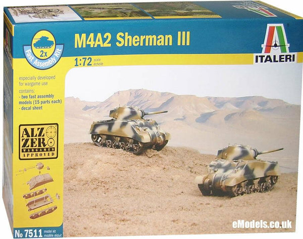 ITALERI 1/72 Scale WW2 US M4A2 SHERMAN III tank model kit