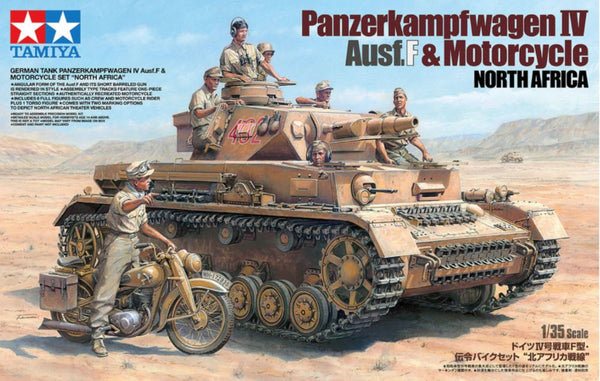 Tamiya 1/35 WW2 German DAK Panzerkampfwagen IV Ausf F + MOTORCYCLE