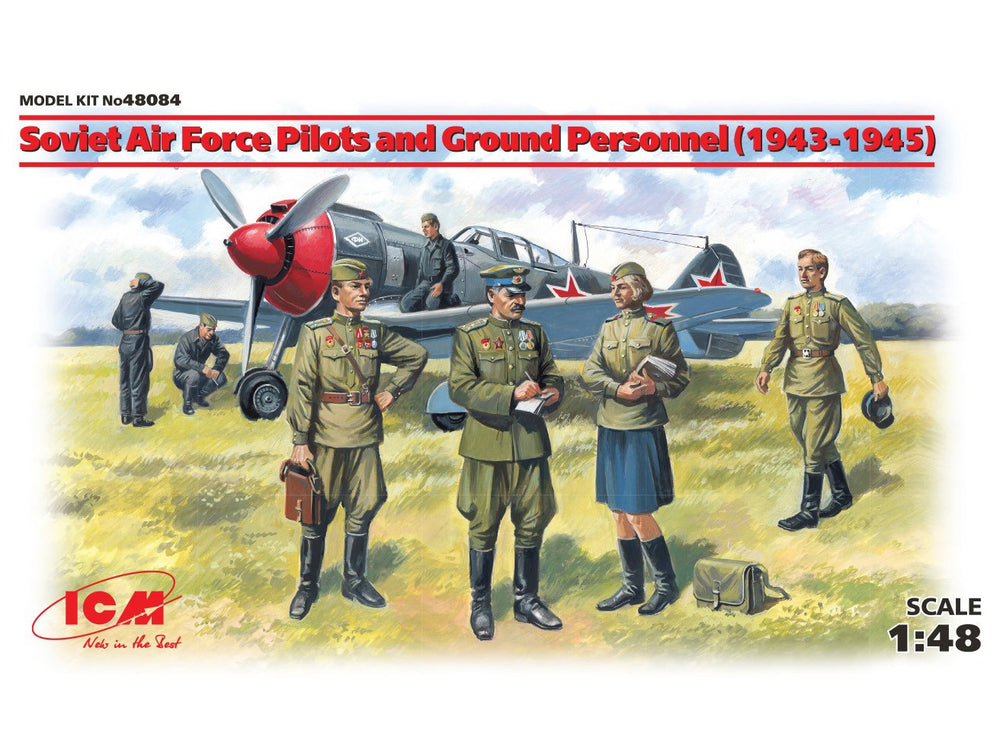ICM 1/48 scale WW2 Soviet Air Force Pilots and Ground Personnel (1943-1945)  (7 figures -  staff officer, 2 pilots, 3 mechanics, military servicewomen)