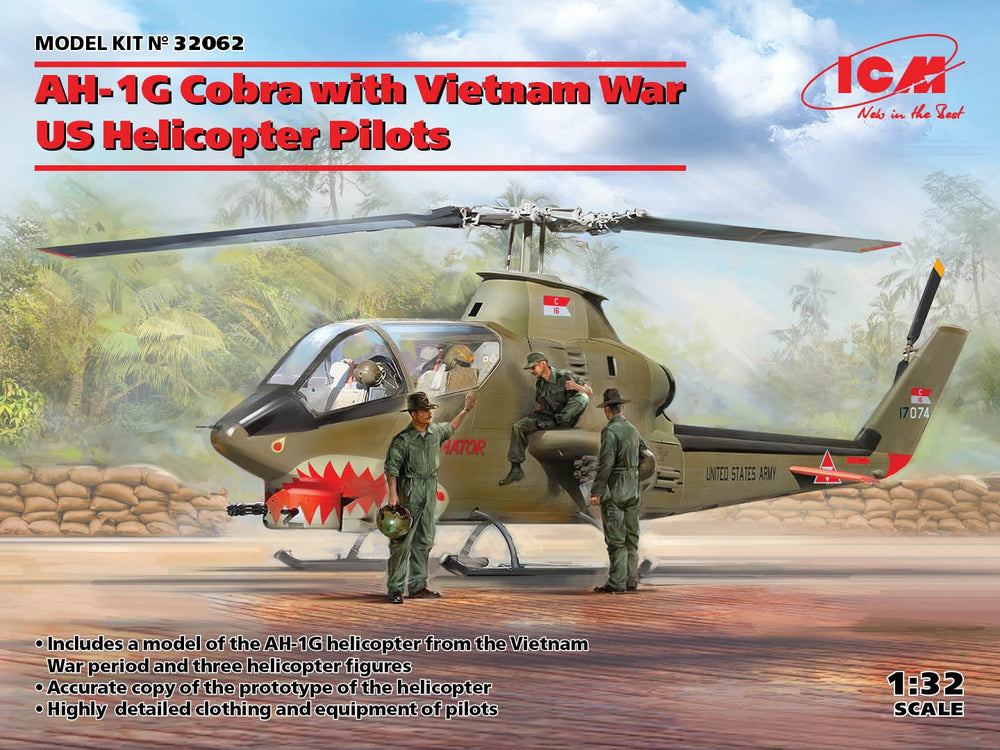 ICM 1/32 AH-1G Cobra with Vietnam War U.S. Helicopter Pilots 3 Figures