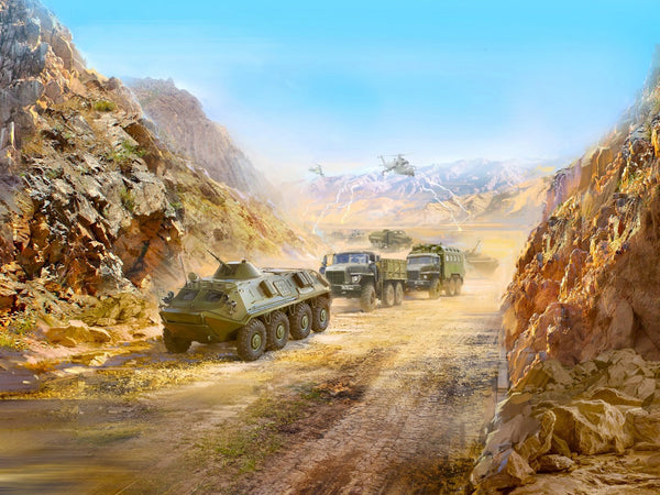ICM 1/72 Afghan Motorcade (1979-1989) URAL-375D, URAL-375A, ATZ-5-375, BTR-60PB (Set of 3)