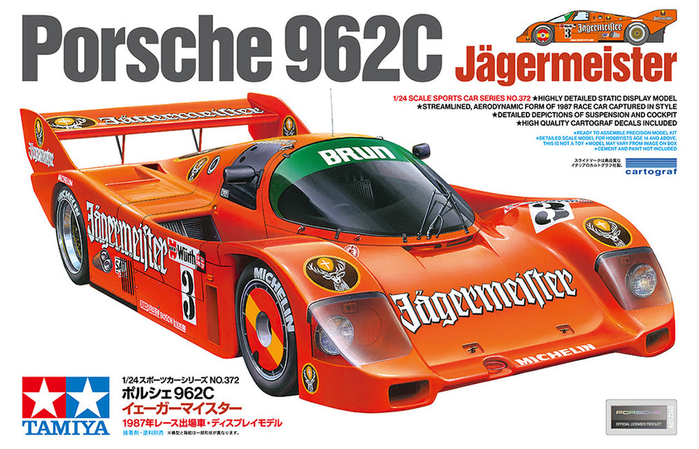 Tamiya 1/24 scale CARS Porsche 962C Jagermeister race car model kit