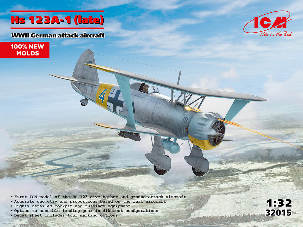 ICM AIRCRAFT 1:32 Hs 123A-1 (Late), WWII German Attack Aircraft