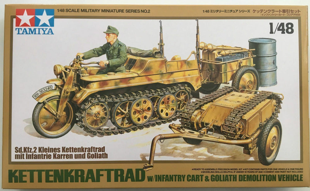 Tamiya 1/48 scale WW2 German Kettenkraftrad w/cart & Goliath