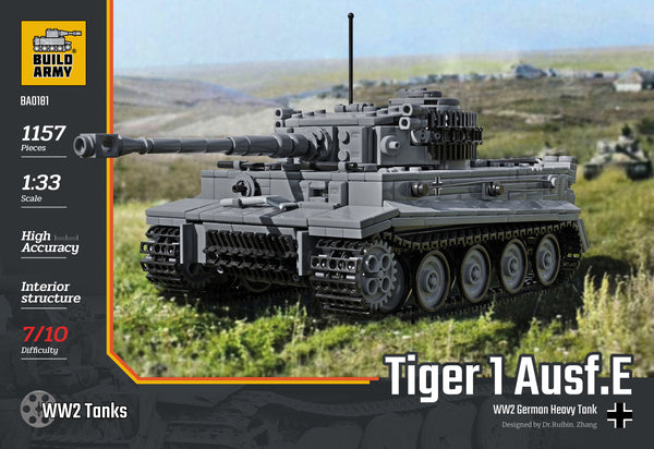 Build Army WW2 Brick building model kit Tiger 1 Grey