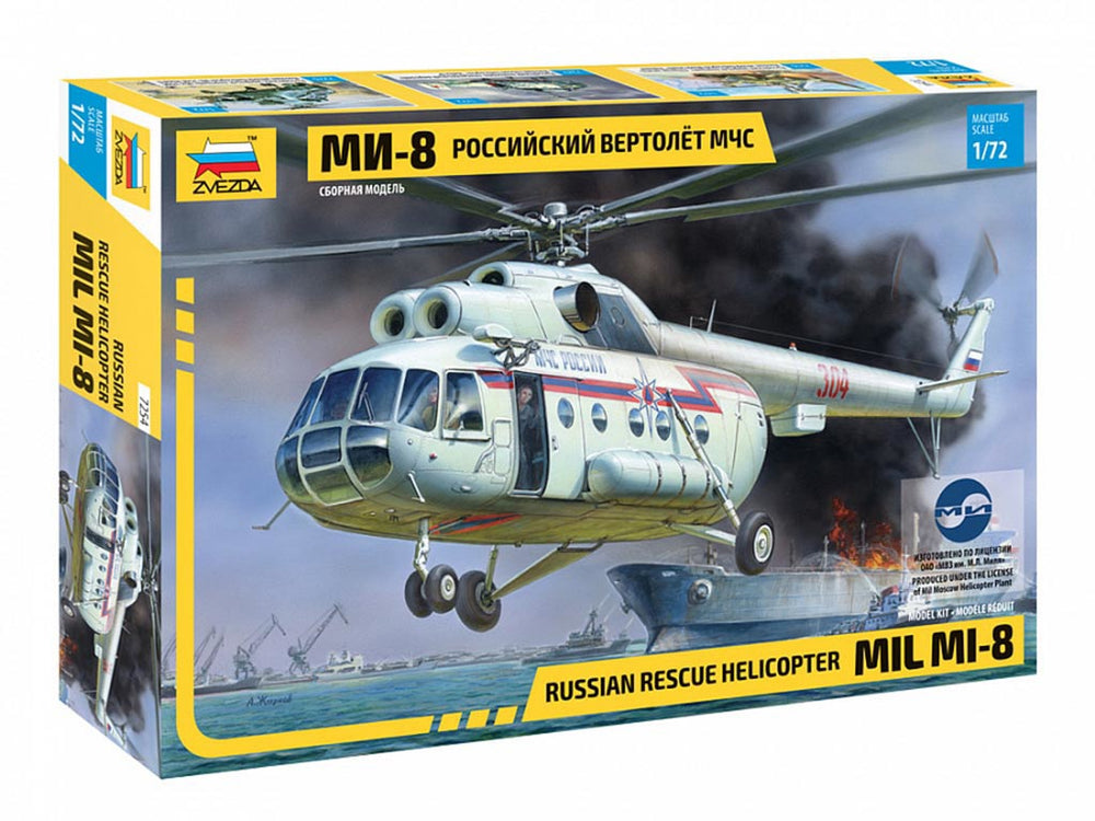 Zvezda 1/72 Scale Russian MIL MI-8 Rescue Helicopter model kit