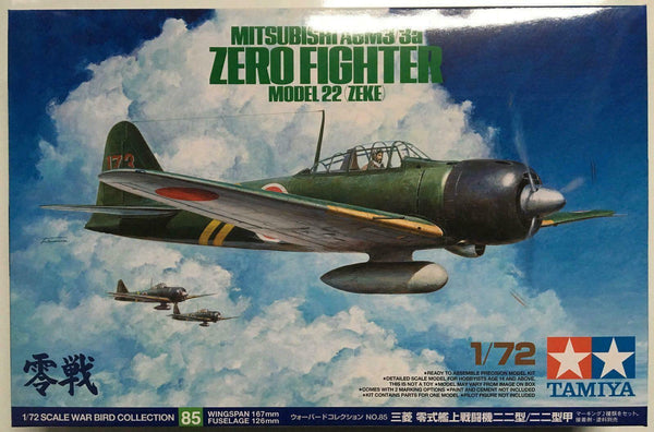TAMIYA 1/72 Scale AIRCRAFT WW2 IJN Japanese A6M3/3A ZERO MODEL 22 ZEKE