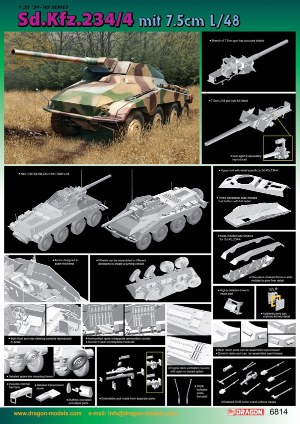 Dragon 1/35 WW2 German Sd.Kfz.234 mit 7.5cm L/48 (Smart Kit)