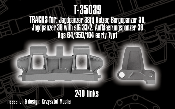 Quick Tracks 1/35 scale WW2 track upgrade Tracks for Jagdpanzer 38(t) Hetzer, Bergepanzer 38, Jagdpanzer 38 with sIG 33/2, Aufklaerungspanzer 38; Kgs 64/350/104 early - type 1