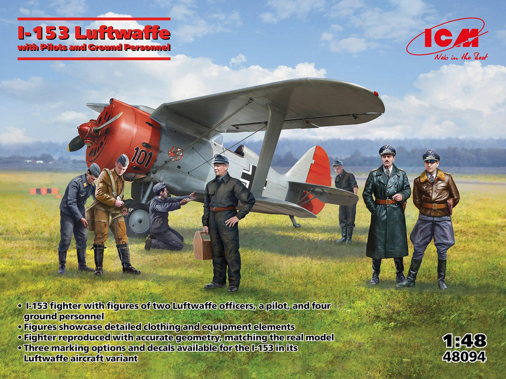 ICM 1/48 WW2 German I-153 with Luftwaffe Pilots & Ground Personnel (7 Figures)