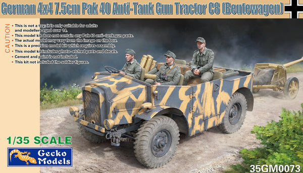 GECKO 1/35 WW2 German 4x4 7.5cm Pak 40 Anti-Tank Gun Tractor C8(Beutewagen)