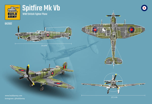 Build Army Brick building model WW2 British  Supermarine Spitfire Mk Vb Fighter Plane