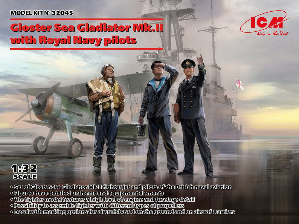 ICM 1/32 WW2 Royal Navy Gloster Sea Gladiator Mk.II with 3 Royal Navy Pilot Figures