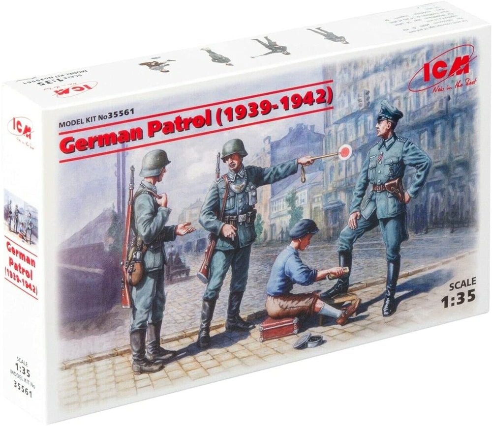 ICM 1/35 WW2 German Patrol (1939-1942) (4 figures - 1 officer, 2 soldiers, 1 civilian)