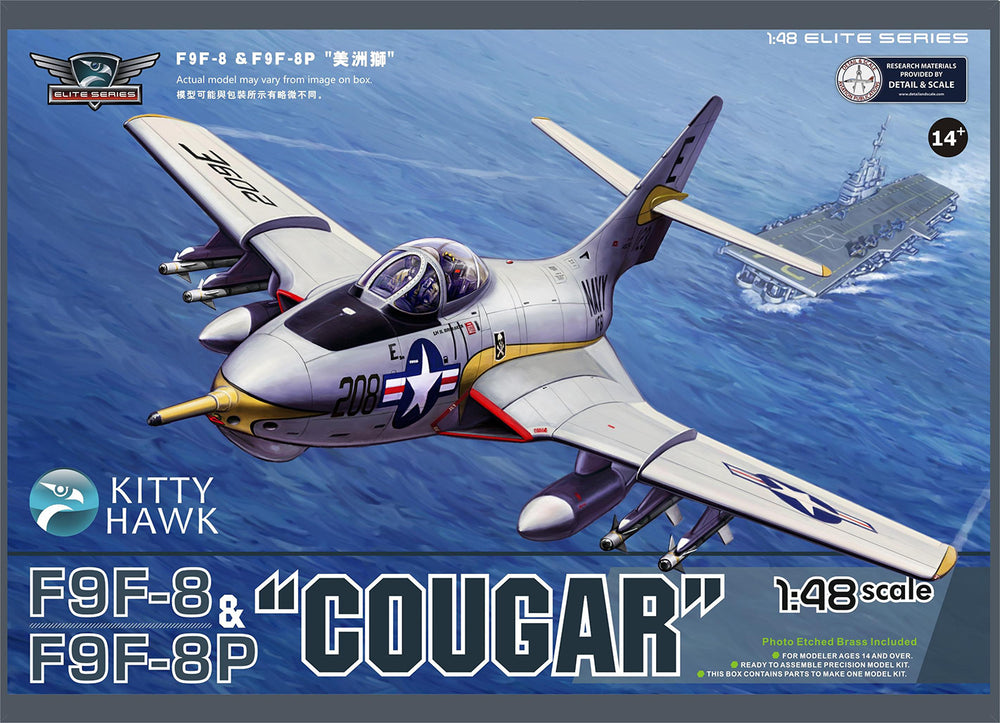 Kitty Hawk 1/48 Scale F9F-8/F9F-8P Cougar 2 in 1 aircraft Model Kit
