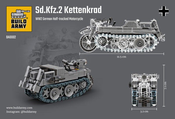 Build Army Brick building model WW2 German Kettenkrad Tracked Motorcycle