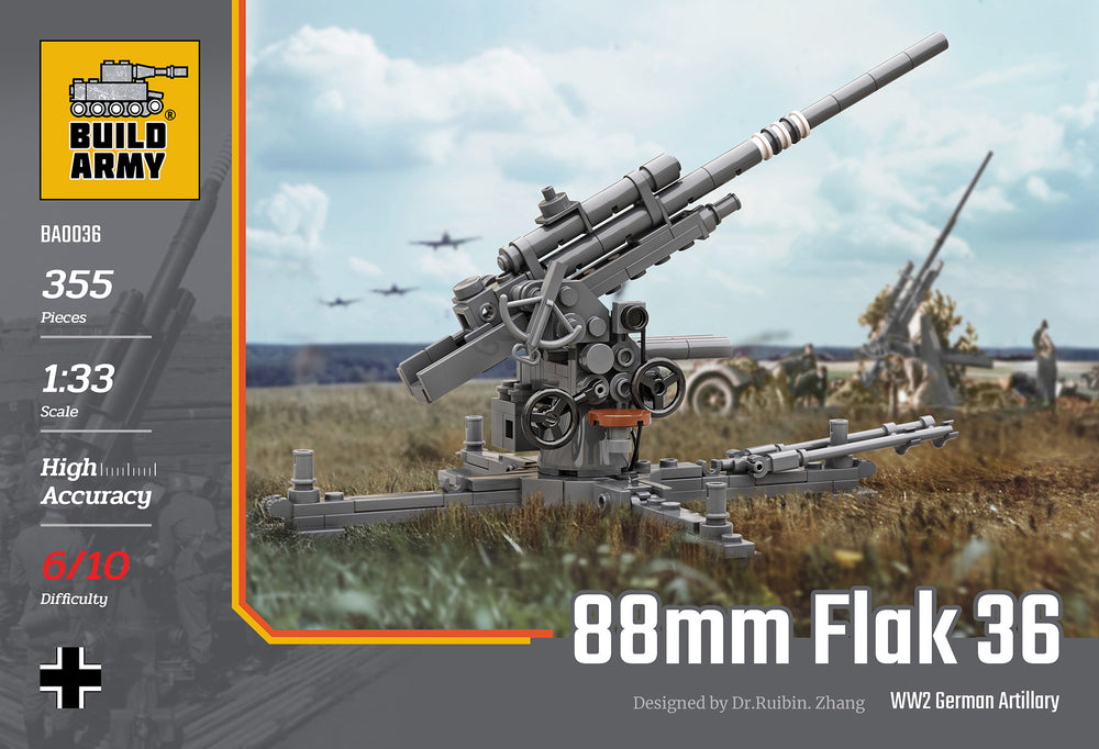 Build Army Brick building model WW2 German 88mm Flak 36 Artillery