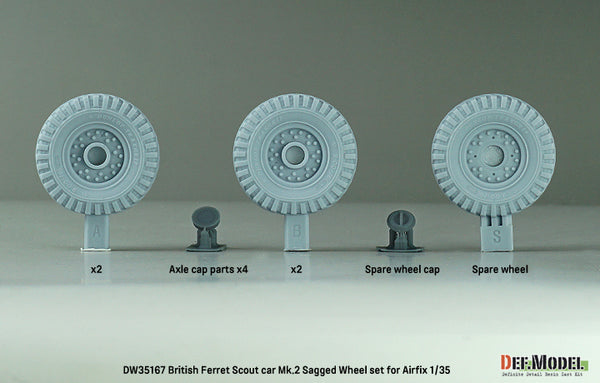 DEF Models 1/35 scale British Scout car Ferret Mk.2 Sagged wheel set (for Airfix 1/35)