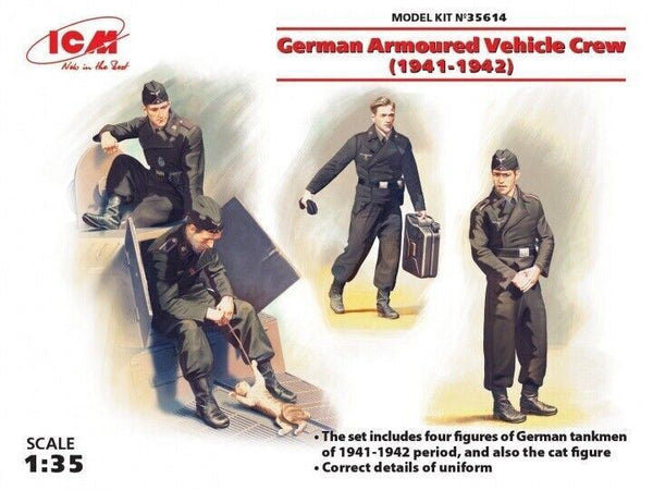 ICM 1/35 WW2 German Armoured Vehicle Crew (1941-1942) (4 figures and cat)