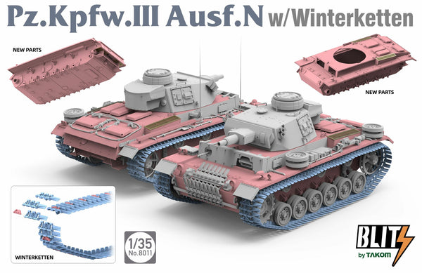 TAKOM 1/35 WW2 German Pz.Kpfw.III Ausf.N w/ WINTERKETTEN tank model kit