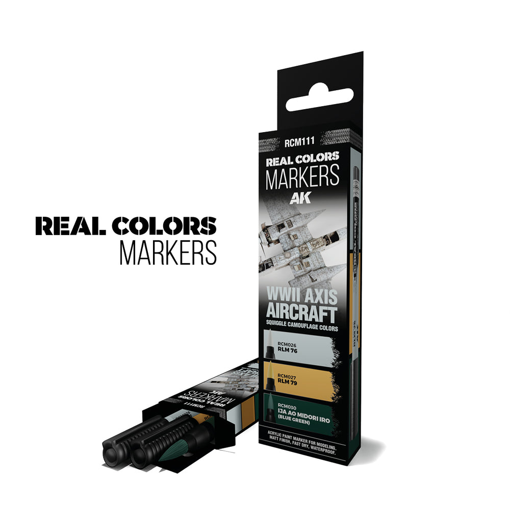 AK Interactive Real Colour Marker - WWII AXIS AIRCRAFT SQUIGGLE CAMOUFLAGE COLORS - SET 3 REAL COLORS MARKERS