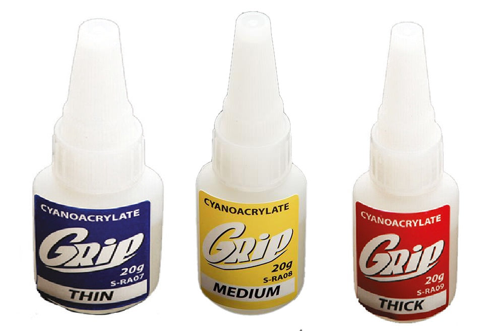 Grip Cyanoacrylate 3 pack – 20g bottles of Thick, medium and Thin