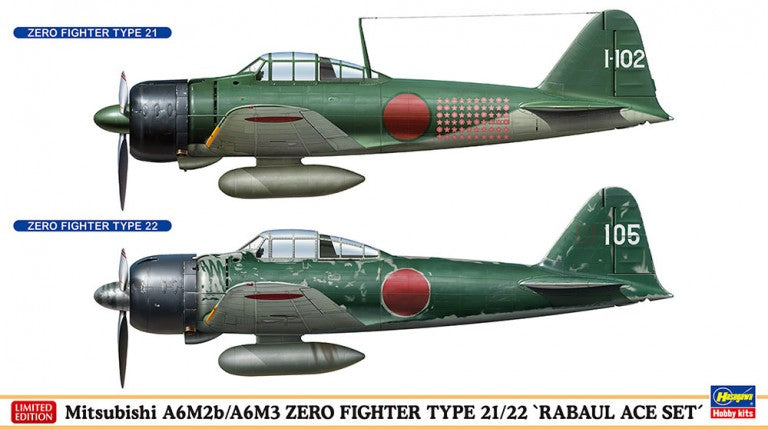 Hasegawa 1:72 Mitsubishi A6M2B/A6M3 Zero Fighter Type 21:22 Rabaul Ace Set Kit