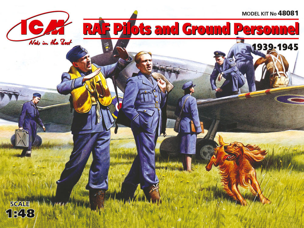 ICM 1/48 WW2 RAF Pilots and Ground Personnel (1939-1945)  (7 figures - 3 pilots, 3 mechanics, 1 WREN member, and dog figure)